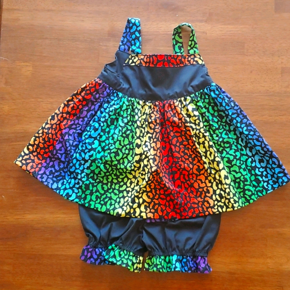 Rainbow leopard baby outfit 2pc top pants NEW